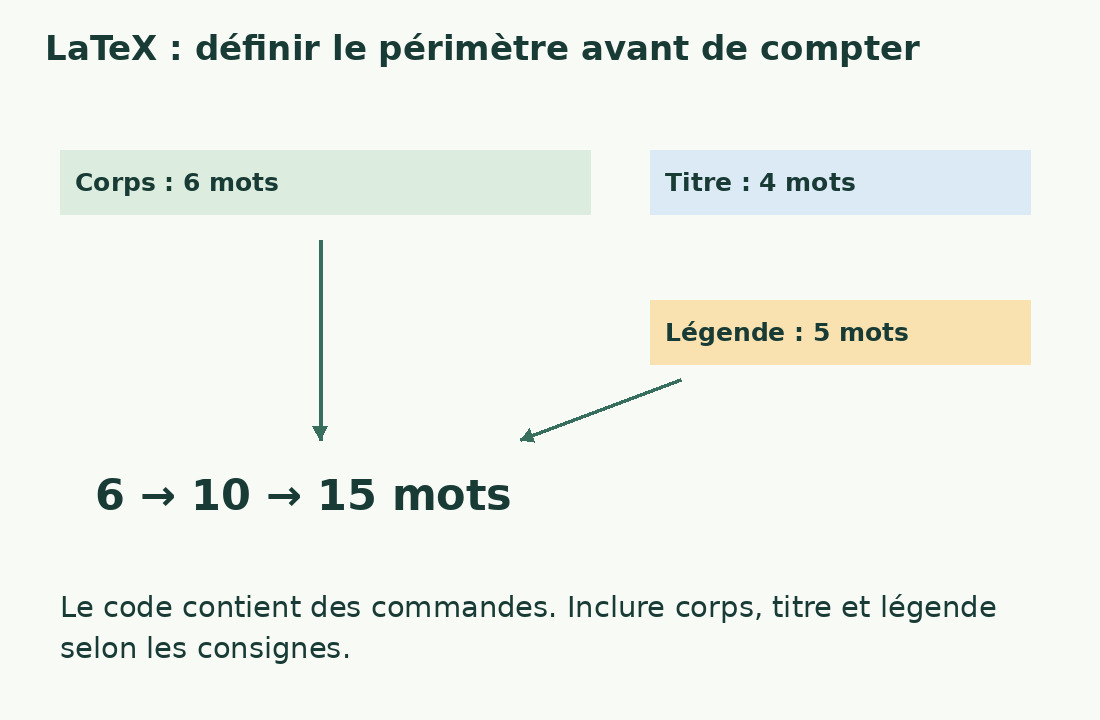 Le corps de six mots passe à dix avec le titre de quatre puis à quinze avec la légende de cinq.