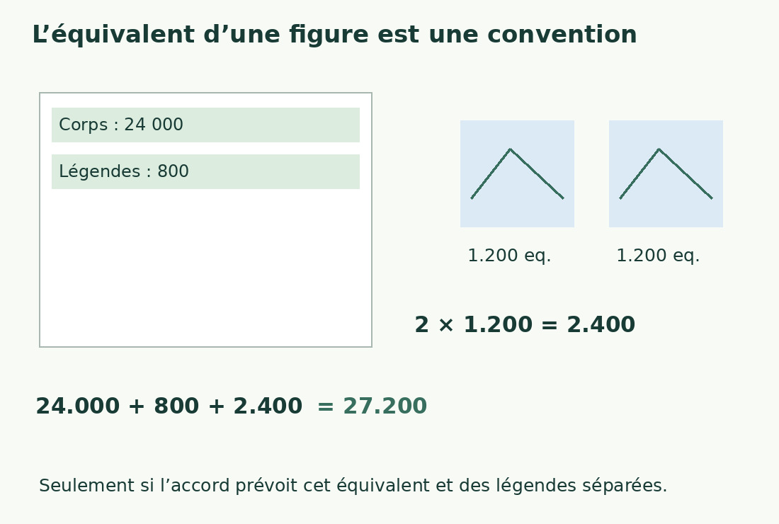 24 000 caractères de texte et 800 de légendes s’ajoutent aux 2 400 équivalents convenus pour deux figures : total 27 200.