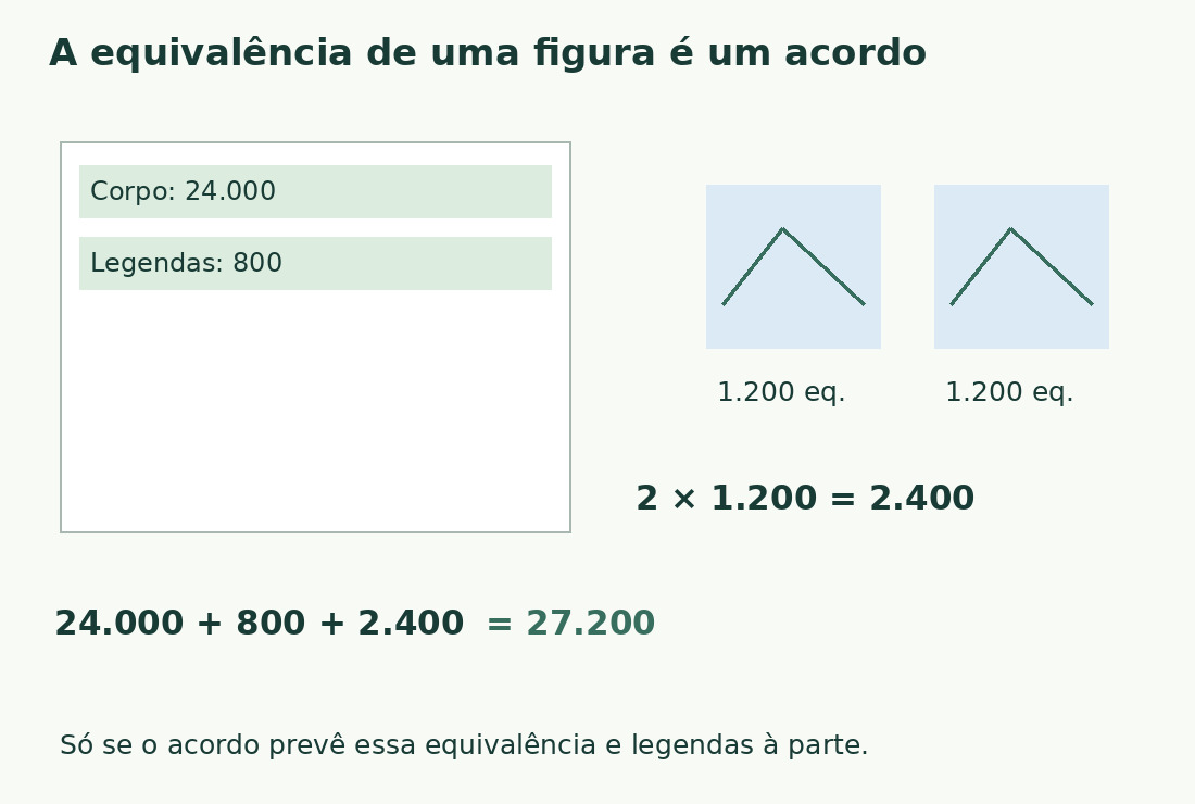Texto de 24.000 e legendas de 800 somam-se aos 2.400 equivalentes combinados para duas figuras: total 27.200.