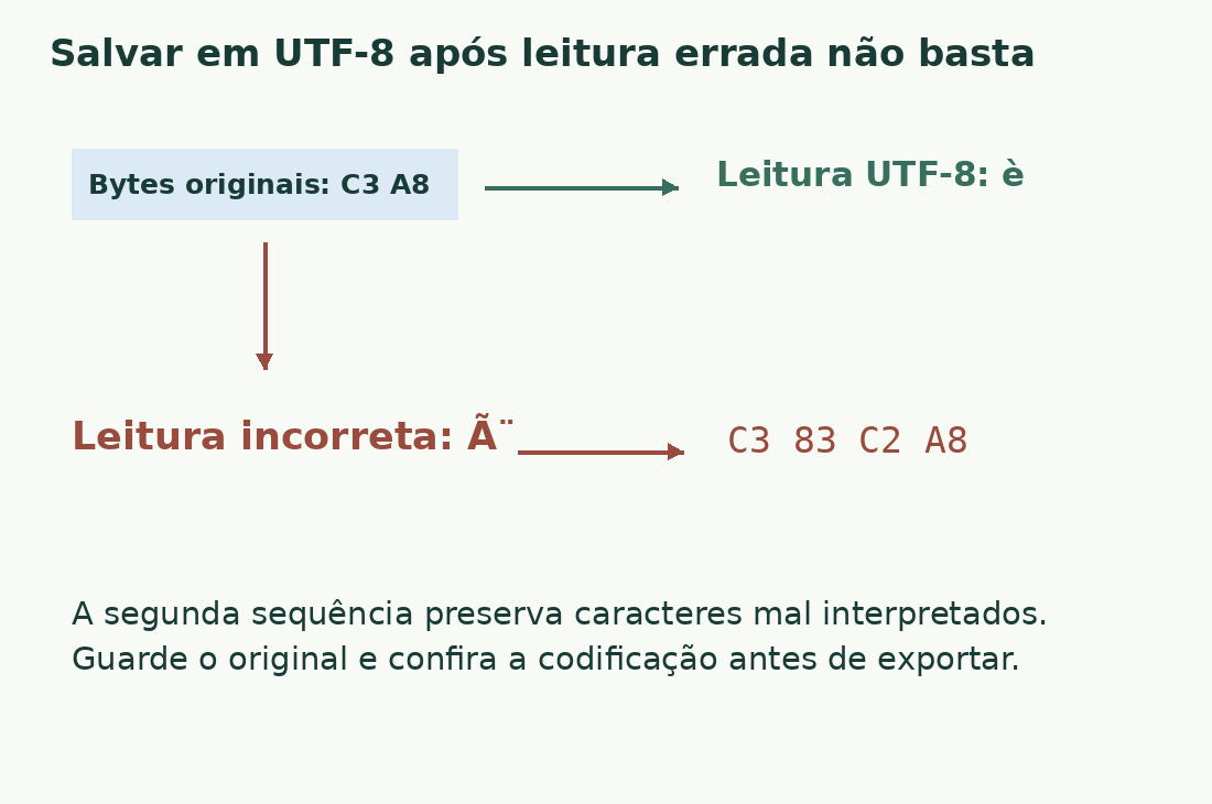 Os bytes C3 A8 dão è em UTF-8. Leitura errada seguida de salvamento pode produzir C3 83 C2 A8.